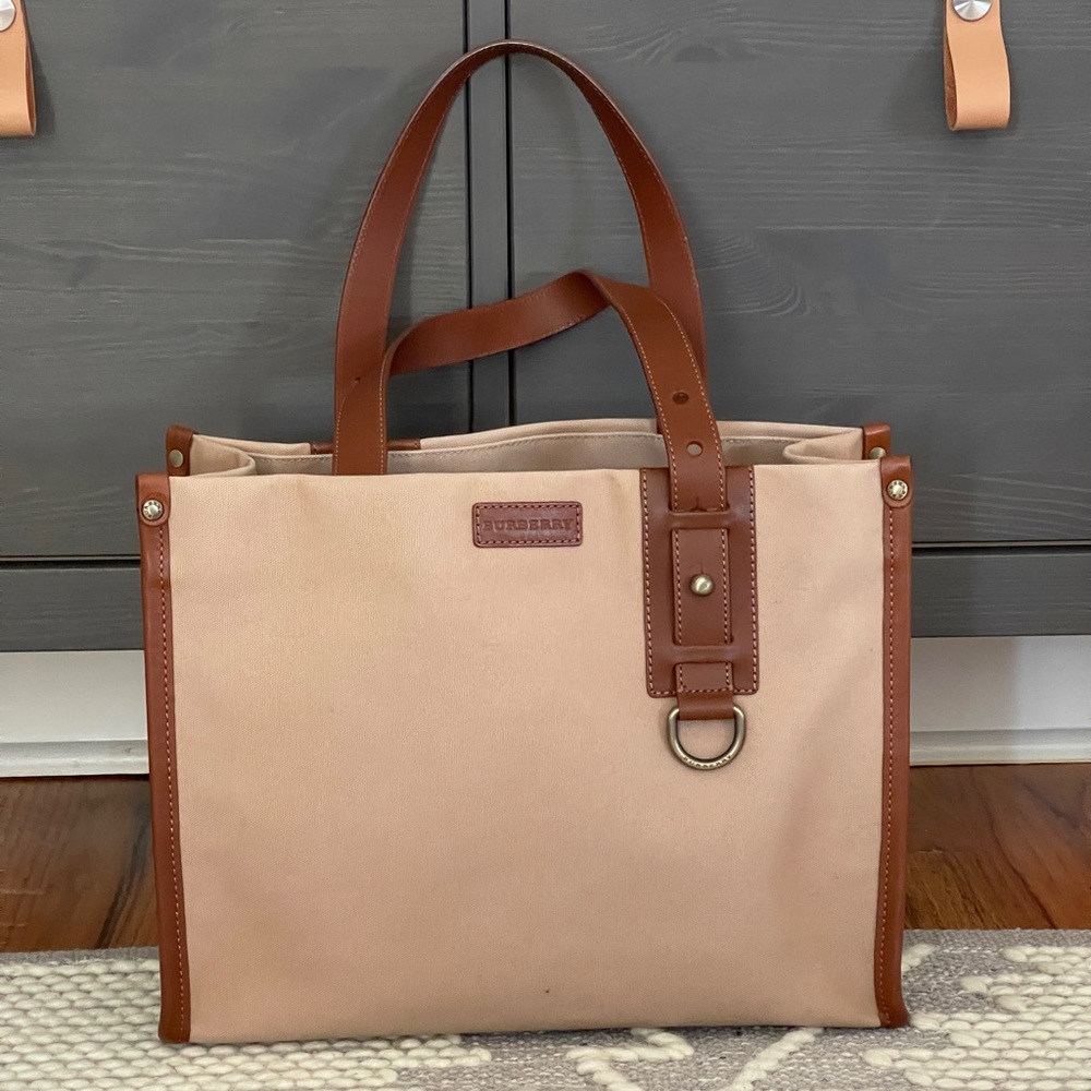 Burberry Canvas And Leather Trim Tote